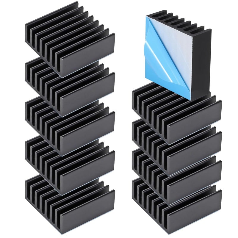 Manesi 10PCS Black Aluminum Heat Sink with Thermal Conductive Adhesive Tape, 25×25×10mm Heatsink Cooler for Cooling VRM GPU Stepper Driver 3D Printer Stepper Motor Raspberry Pi - Image 1